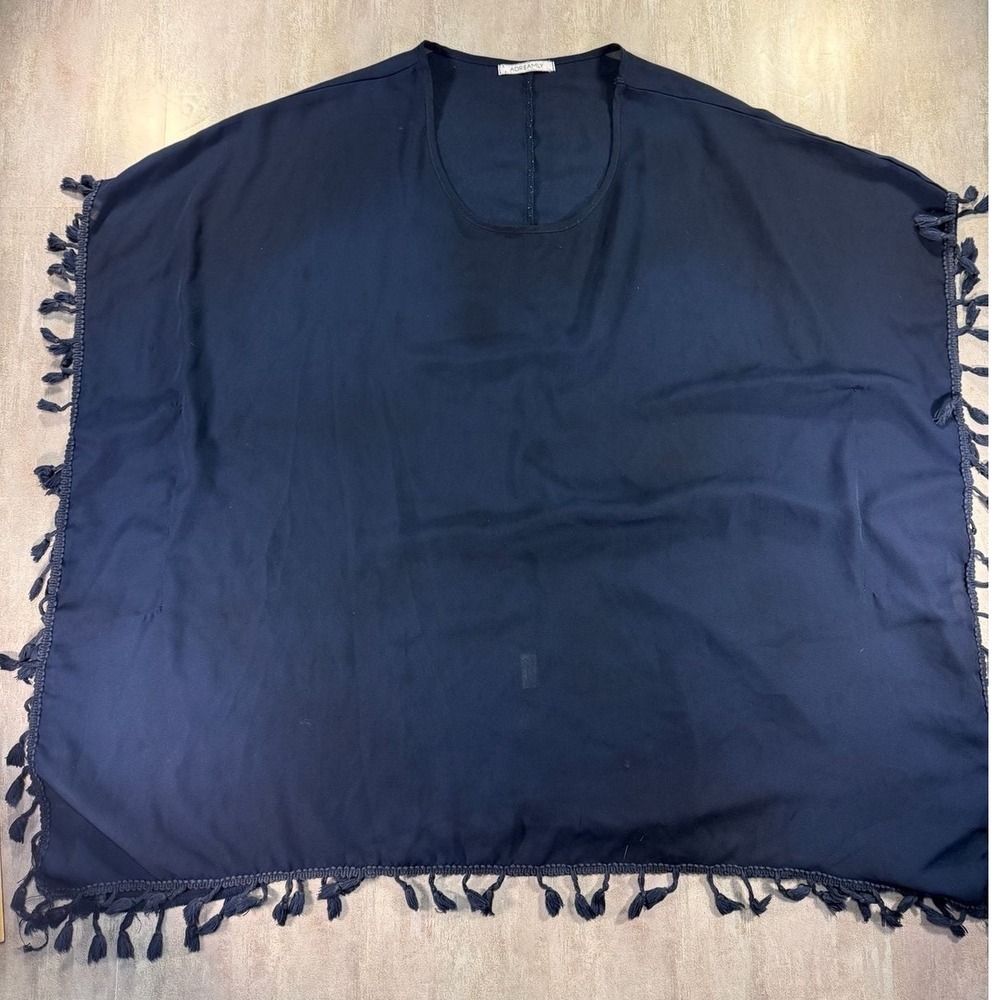 Navy Blue Tassel Kaftan Beach Cover‎ Up Poncho